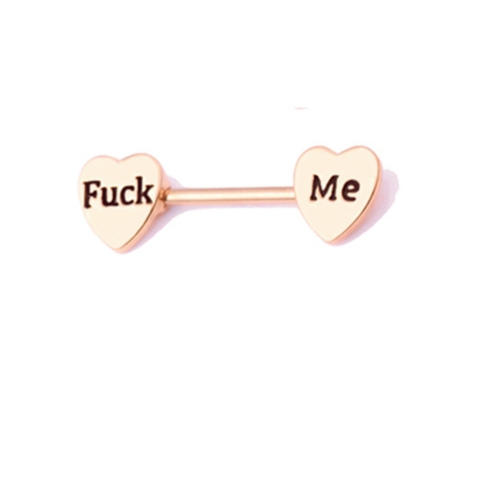 Rose Gold Nipple Rings "Bite Me" "Lick Me" "F*ck Me" You Choose Design 16G - Picture 4 of 5